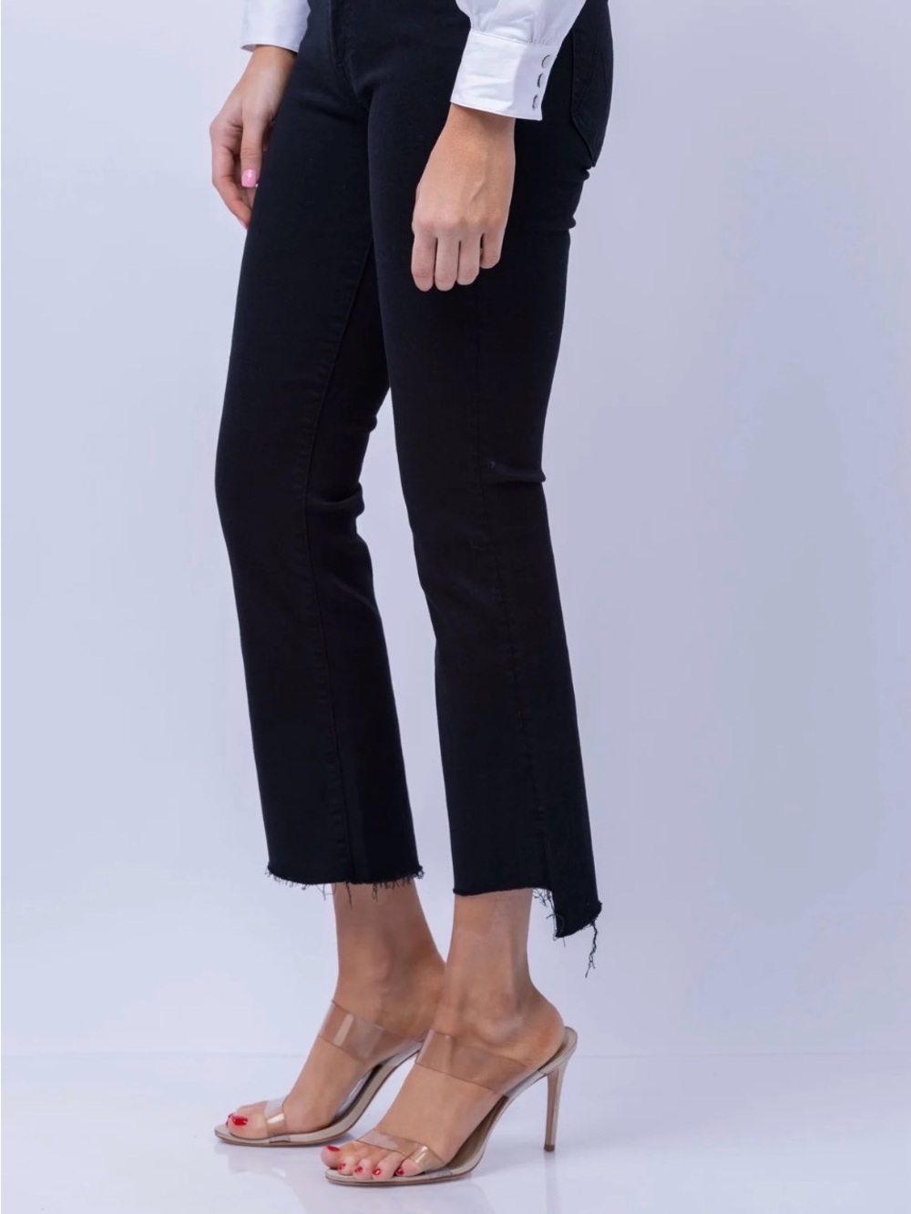 MOTHER Black The Insider Crop Step Fray Jeans Not Guilty